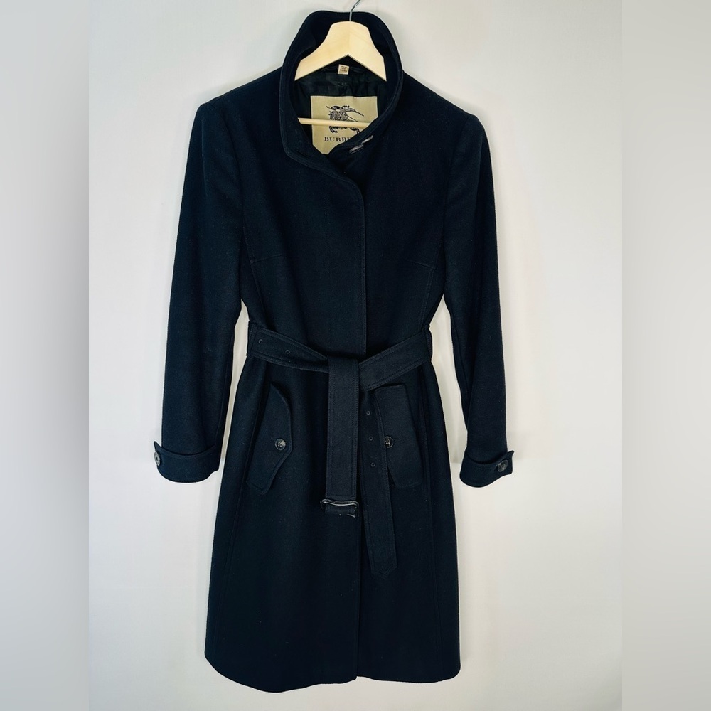 Burberry Black Wool Belted Trench Coat